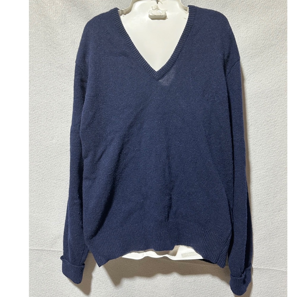 Lord Jeff Vintage V Neck Sweater Medium Blue Wool Blend Classic Knit Pullover